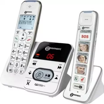 Geemarc PACK Mobility 295 trådlös seniortelefon med telefonsvarare, fotoknappar, bakgrundsbelyst display, vit