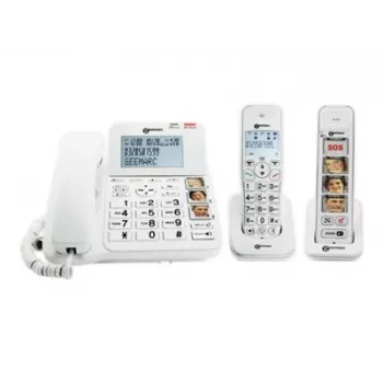 Geemarc Pack SENIOR 295 sladdbunden och sladdlös seniortelefon med telefonsvarare, fotoknappar, sladdlös lur med belyst display, vit