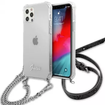 Guess GUHCP12LKC4GSSI iPhone 12 Pro Max 6,7 inch Transparent hardcase med silverkedja – 4G-kollektionen