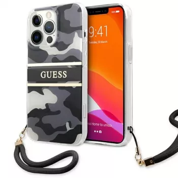 Guess GUHCP13LKCABBK Hard Case för iPhone 13 Pro / 13 6,1 inch Black Camo Strap Collection