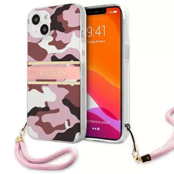 Guess GUHCP13MKCABPI Hard Case för iPhone 13 / 14 / 15 6,1 inch Pink Camo Strap Collection