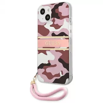 Guess GUHCP13MKCABPI Hard Case för iPhone 13 / 14 / 15 6,1 inch Pink Camo Strap Collection