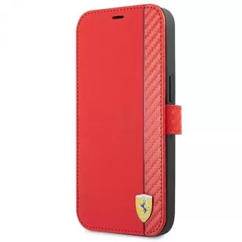 Ferrari FESAXFLBKP13SRE On Track Carbon Stripe Book Case för iPhone 13 mini, röd