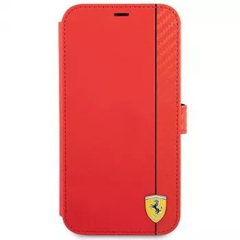 Ferrari FESAXFLBKP13SRE On Track Carbon Stripe Book Case för iPhone 13 mini, röd