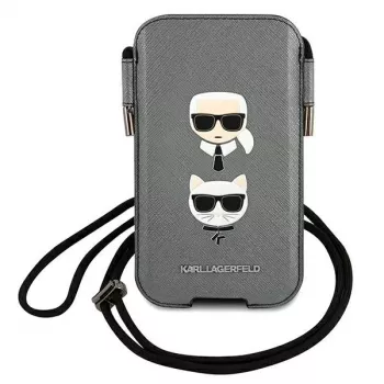 Karl Lagerfeld Ikonik hårt skal för Apple iPhone 12 Pro Max, grå Saffiano PU, Karl & Choupette Head-design