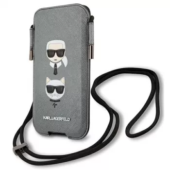 Karl Lagerfeld Ikonik hårt skal för Apple iPhone 12 Pro Max, grå Saffiano PU, Karl & Choupette Head-design