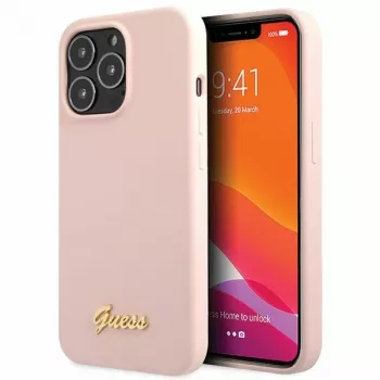 Guess silikonskal med Script Gold-logotyp för Apple iPhone 13 Pro Max 6,7 inch – ljusrosa