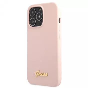 Guess silikonskal med Script Gold-logotyp för Apple iPhone 13 Pro Max 6,7 inch – ljusrosa