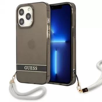Guess GUHCP13LHTSGSK genomskinligt hårt skal med handrem för Apple iPhone 13 Pro / iPhone 13, svart