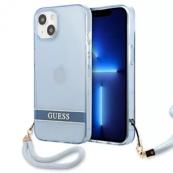 Guess GUHCP13SHTSGSB iPhone 13 mini 5,4 inch blått genomskinligt hårt skal med bärrem