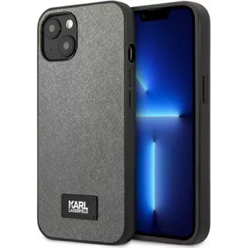 Karl Lagerfeld KLHCP13MSFMP2DG Saffiano Plaque hårt skal för iPhone 13/14/15 6,1 inch – silver