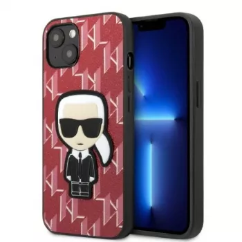 Karl Lagerfeld KLHCP13SPMNIKPI hårt skal för Apple iPhone 13 mini 5,4 inch röd Monogram Ikonik Patch