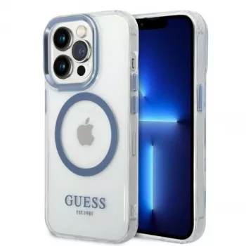 Guess Metal Outline MagSafe hårt skal för Apple iPhone 14 Pro Max 6,7 inch - blå