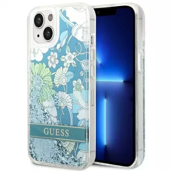 Guess GUHCP14SLFLSN Flower Liquid Glitter hårt skal för Apple iPhone 13 / 14 / 15 6,1 inch - grön
