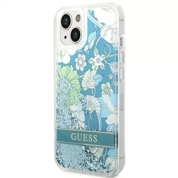 Guess GUHCP14SLFLSN Flower Liquid Glitter hårt skal för Apple iPhone 13 / 14 / 15 6,1 inch - grön