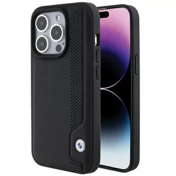 BMW BMHCP15X22RBDK hårt skal läder Blue Dots för iPhone 15 Pro Max 6,7 inch svart