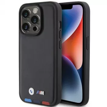 BMW Leather Stamp Tricolor Case för iPhone 15 Pro 6,1 inch svart