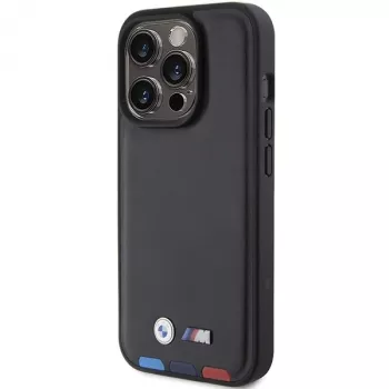 BMW Leather Stamp Tricolor Case för iPhone 15 Pro 6,1 inch svart