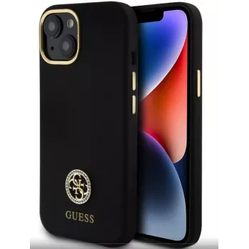 Guess GUHCP15SM4DGPK iPhone 15/14/13 6,1 inch svart silikonfodral med logo och strass 4G