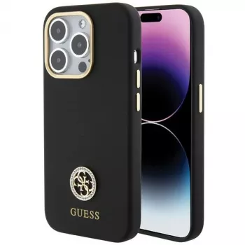 Guess GUHCP15XM4DGPK hårt skal silikon logo strass 4G bakstycke för Apple iPhone 15 Pro Max 6,7 inch svart