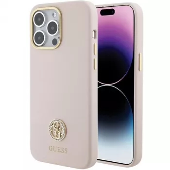 Guess GUHCP15XM4DGPP iPhone 15 Pro Max 6,7 inch rosa silikonhårt skal med strasslogo 4G
