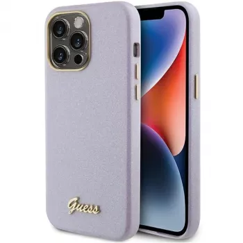 Guess GUHCP15LPGMCSL Glitter Glossy Script hårt skal för iPhone 15 Pro 6,1 inch lila