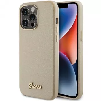 Guess Glitter Glossy Script hårt skal för iPhone 15 Pro 6,1 inch ljusguld
