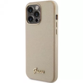 Guess Glitter Glossy Script hårt skal för iPhone 15 Pro 6,1 inch ljusguld