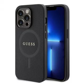 GUESS Saffiano PU MagSafe-skal för iPhone 15 Pro svart