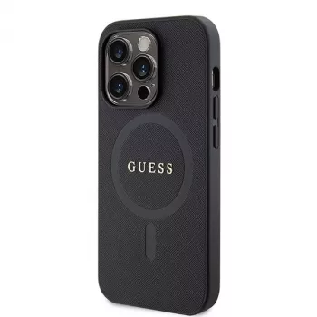 GUESS Saffiano PU MagSafe-skal för iPhone 15 Pro svart