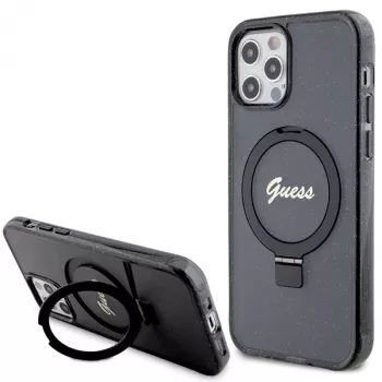 Guess GUHMP12MHRSGSK iPhone 12/12 Pro 6,1 hårt skal ringstativ Script Glitter MagSafe svart
