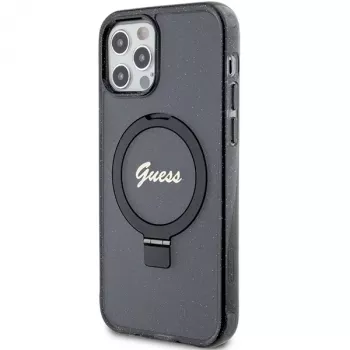 Guess GUHMP12MHRSGSK iPhone 12/12 Pro 6,1 hårt skal ringstativ Script Glitter MagSafe svart