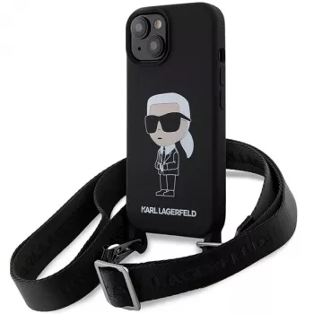 Karl Lagerfeld KLHCP15SSCBSKNK iPhone 15 / 14 / 13 6,1 hårt skal svart Crossbody silikon Ikonik