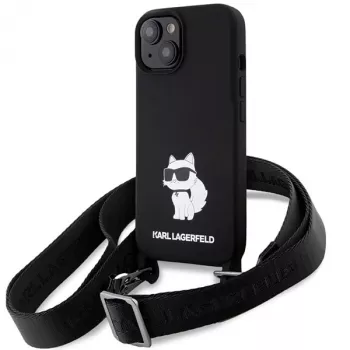 Karl Lagerfeld KLHCP15SSCBSCNK iPhone 15 / 14 / 13 6,1 hårt skal svart Crossbody silikon Choupette