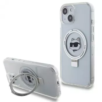 Karl Lagerfeld KLHMP15SHMRSCHH iPhone 15 / 14 / 13 6,1 inch vitt hårt skal med ringhållare Choupette Head MagSafe