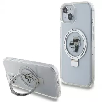Karl Lagerfeld KLHMP15SHMRSKCH iPhone 15/14/13 6,1 inch vitt hårt skal ringhållare Karl & Choupette MagSafe