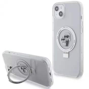 Karl Lagerfeld KLHMP15MHMRSKCH iPhone 15 Plus / 14 Plus 6,7 inch vitt hårt skal ringstativ Karl & Choupette MagSafe