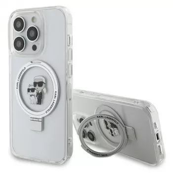 Karl Lagerfeld KLHMP15XHMRSKCH hårt skal ringstativ för iPhone 15 Pro Max 6,7 inch vitt MagSafe Karl & Choupette