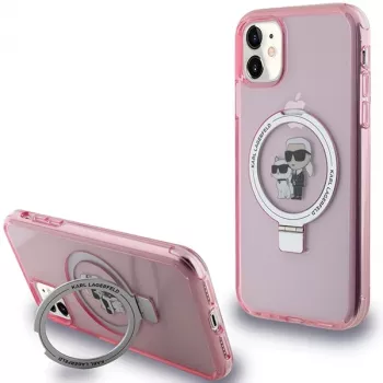 Karl Lagerfeld KLHMN61HMRSKCP iPhone 11 / XR 6,1 rosa hårt skal ringstativ Karl & Choupette MagSafe