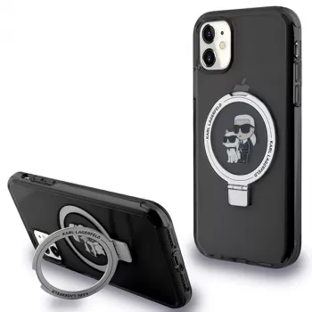 Karl Lagerfeld KLHMN61HMRSKCK hårt skal ringstativ för iPhone 11 / XR 6,1 svart MagSafe Karl & Choupette