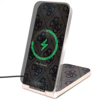 Guess hopfällbar 2-i-1 trådlös laddare GUDCFAL4PEGW 15W brun 4G Pattern MagSafe