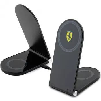 Ferrari hopfällbar 2-i-1 trådlös laddare FECBFMALK 15W svart Printed Logo MagSafe