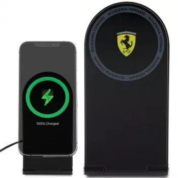 Ferrari hopfällbar 2-i-1 trådlös laddare FECBFMALK 15W svart Printed Logo MagSafe