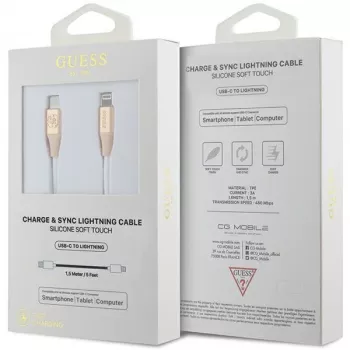 Guess GUCLLALRGDD USB-C to Lightning Cable 1.5m Fast Charging Light Gold Embossed Logo