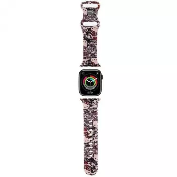 Hello Kitty HKAWMSDGPTP silikonarmband för Apple Watch 38/40/41 mm rosa Graffiti Tags