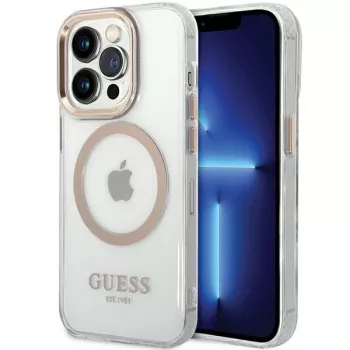 Guess GUHMP15SHTRMD Metal Outline Hard Case för iPhone 15/14/13, guld, MagSafe