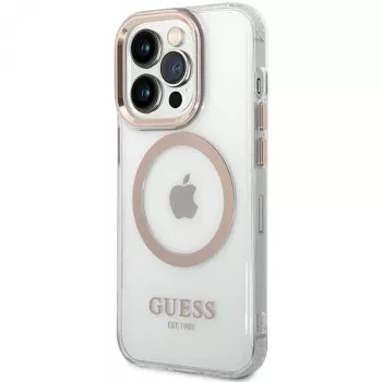 Guess GUHMP15XHTRMD Metal Outline Hard Case for Apple iPhone 15 Pro Max, Gold, MagSafe Compatible
