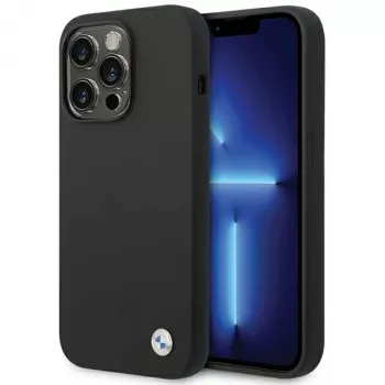 BMW BMHCP15XSILBK Silikonhölje för iPhone 15 Pro Max 6,7 inch svart med metallogo