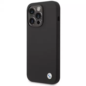 BMW BMHCP15XSILBK Silikonhölje för iPhone 15 Pro Max 6,7 inch svart med metallogo