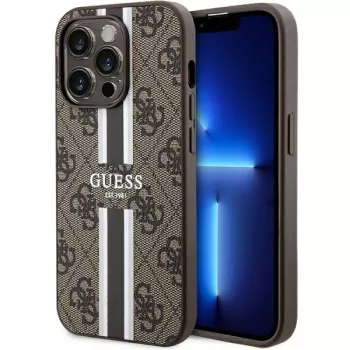 Guess GUHMP15LP4RPSW iPhone 15 Pro 6,1 inch hårt skal brun tryckta ränder MagSafe